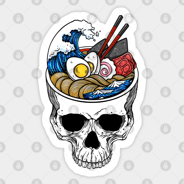 Kawaii Japanese Anime Skeleton Ramen Halloween Sticker by OccultOmaStore